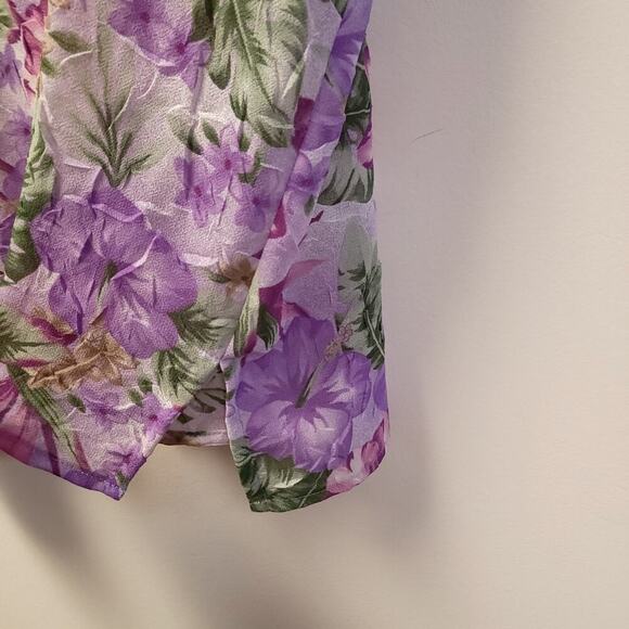 Bonworth Button Down Shirt Size M Purple Blouse Short Sleeve Hibiscus Hawaiian - Picture 4 of 6